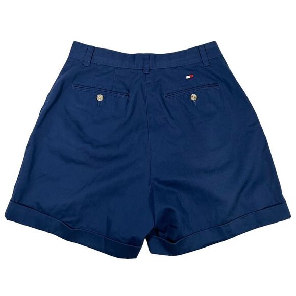 Tommy Hilfiger Dark Blue Navy Cotton High Waisted Baggy Shorts Preppy Classy - Picture 1 of 8